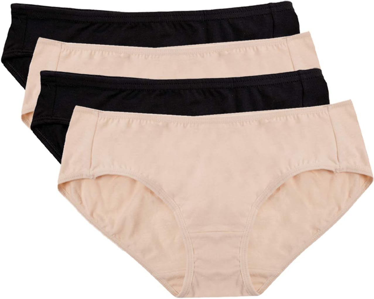 Hesta Women's Organic Cotton Basic Panties Underwear 4 Pack (X-Small, 2black/2natural)