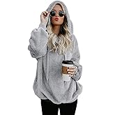 Women Casual Double Fuzzy Sweatshirt Faux Fleece Zip Pullover Hoodies Coat Outwear S-XXL