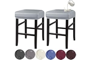 HFCNMY Stool Covers Rectangle,Stretch Waterproof PU Rectangle Bar Stool Covers Vanity Stool Cover Washable Counter Stool Cover Saddle Seat Cover with Elastic Bands(2 Pack,Light Gey)