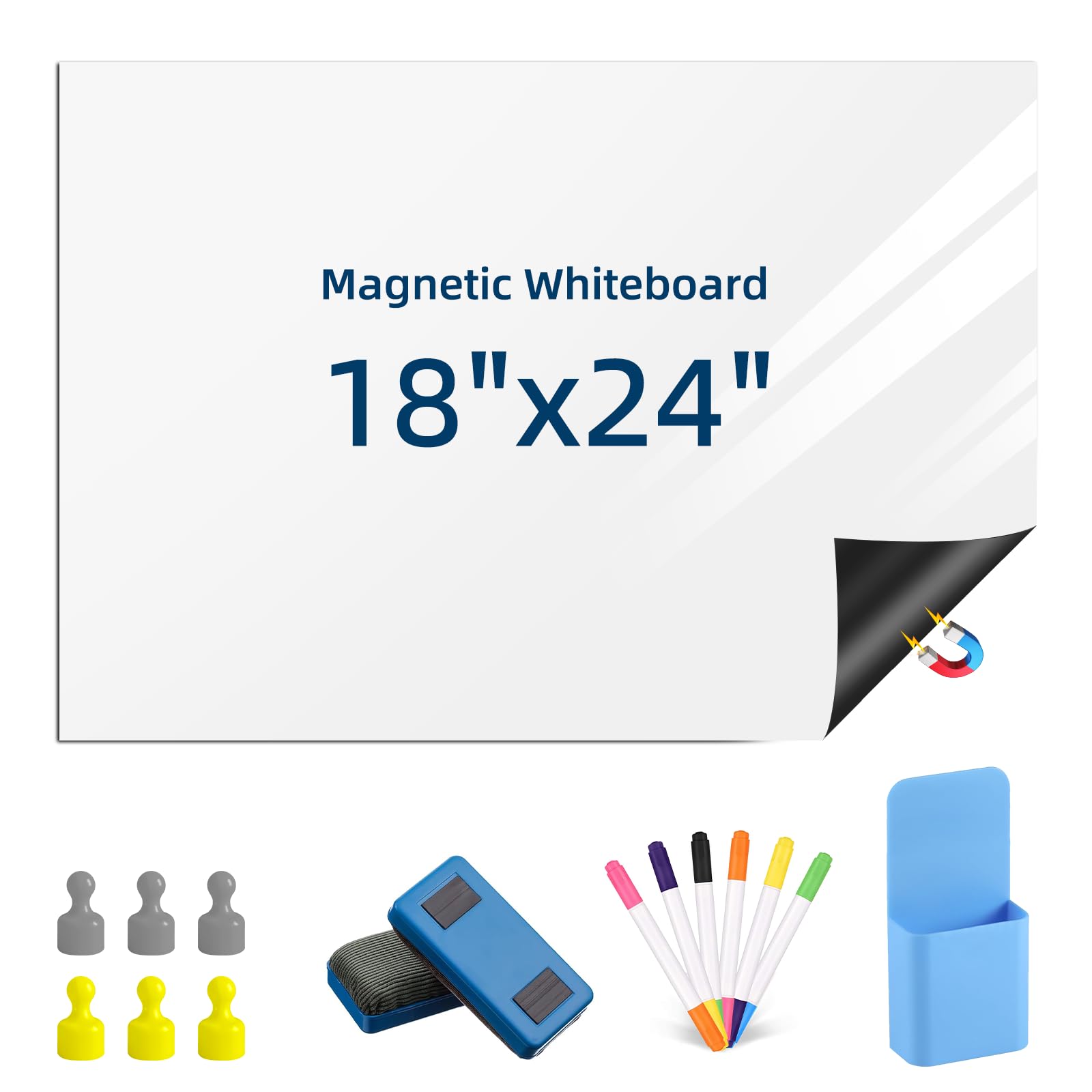 Photo 1 of Babenoun Magnetic Dry Erase Whiteboard for Refrigerators, 18" x 24" White Board on Wall for Organizer and Planner, Kitchen Fridge Shopping List with Marker, Magnetic Eraser and Magnets