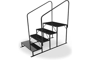 COOCURE Updated Hot tub Steps & RV Steps with Two handrails, 4 Steps Mobile Home Stairs Steps Outdoor, Heavy Duty Stairs for Travel Trailer, Motor Home, Camper with 4Pcs Step mats.
