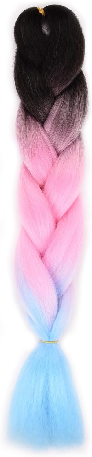 Silike Silky Jumbo Braiding Hair Afro Braiding Hair Extensions 3 Tone Ombre Colour 24" (1 Piece) (Black/Pink/Light Blue)