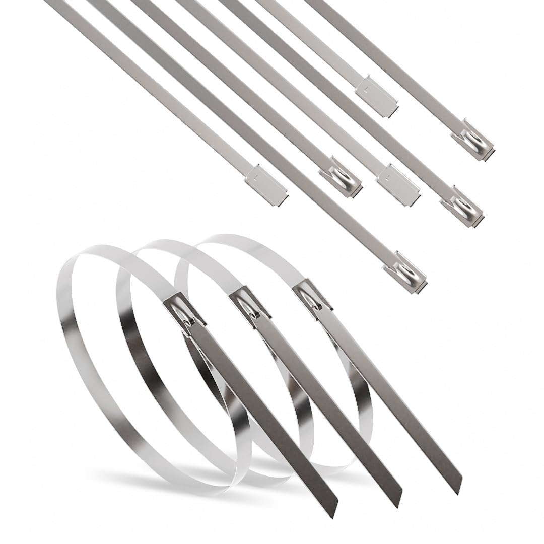 ERKO Metal Zip Ties Stainless Steel 4.6 x 300 mm Heavy Duty 100 Pieces UV-Resistant, rustproof Metal with Extreme tensile Strength up to 190 kg