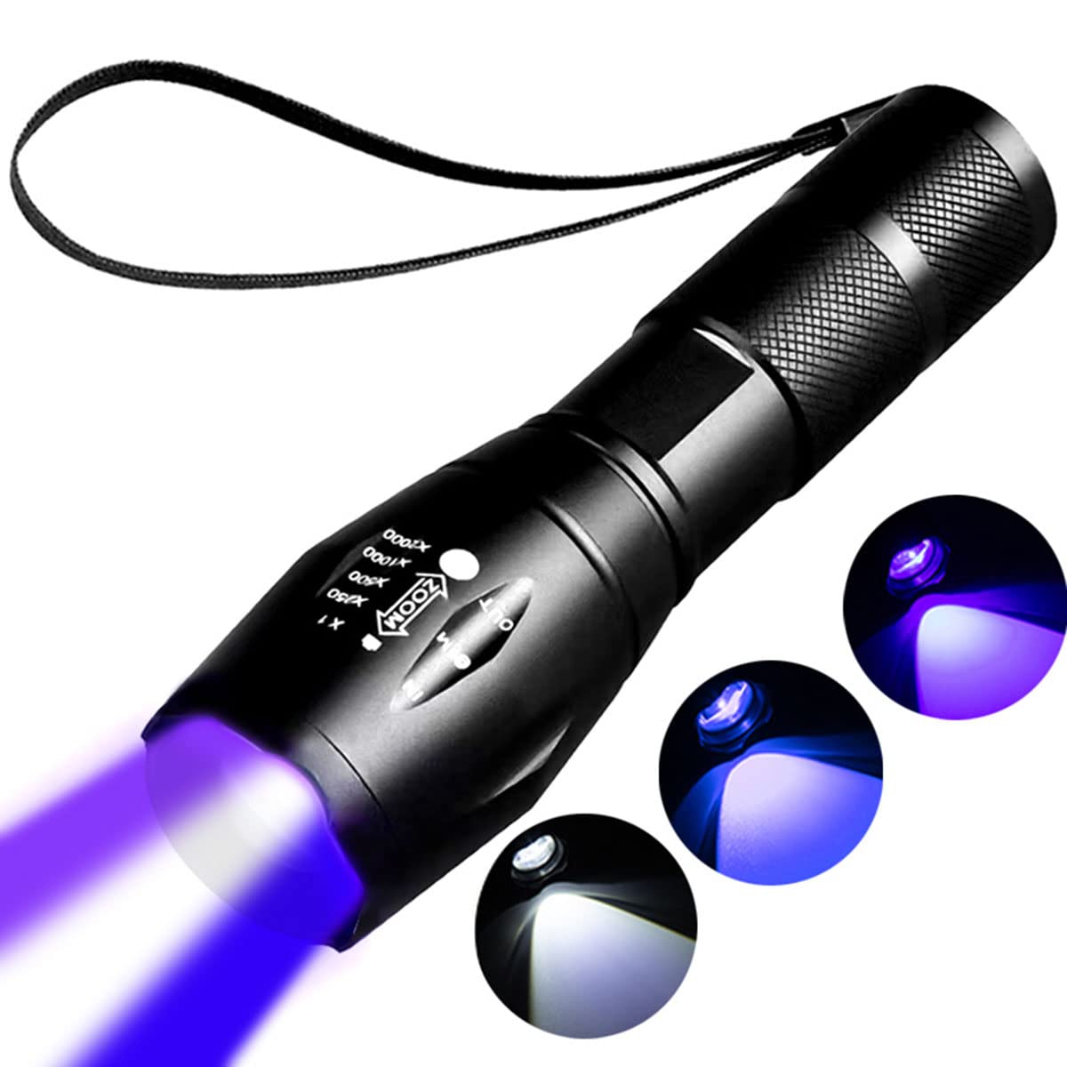 YZYOE Rechargeable Black Light UV Flashlights, Black Light Flashlight mini， Blood Tracking Light for Hunting， LED UV Torch 3 in 1 UV Black Light and Blue Light and White Lights，3 Modes.