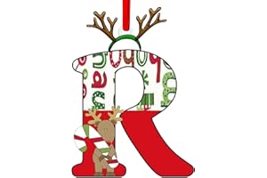 MUISED Christmas Decorations Personalized 26 Letter Tree Ornments Reindeer Candy Cane Monogram Initial Letter R Tree Ornments Alphabet Christmas Ornaments Hanging Name Word Elk Deer Christmas Tree Ornaments