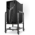 360Tronics 2-Tier Computer Tower Stand, Height Adjustable PC Tower Floor Stand Under Desk, Full Metal Rolling CPU Holder Cart with Locking Caster Wheels for Home and Office, Black