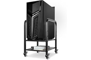 360Tronics Computer Tower Stand, Height Adjustable PC Floor Stand 2-Tier for Mini/Mid Tower, Full Metal Rolling CPU Holder Cart with Locking Caster Wheels for Home and Office, Black