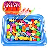 O-Toys 67pcs Bath Toys for Kids Fishing Magnetic Toys Floating Fishing Game Inflatable Swimming Pool Bathtub Toy Set Learning Education Toy Playset