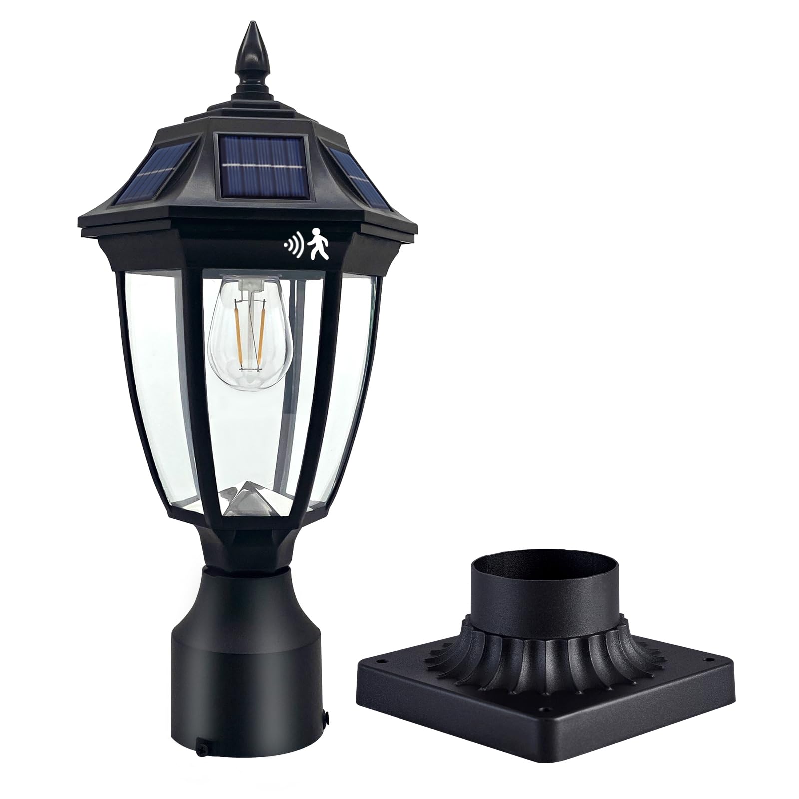 Photo 1 of TPSHPTS Solar Post Light, Motion Sensor Outdoor Column Light with Pier Mount Base, Black Solar Lamp Post Lights Outdoor Waterproof for Garden Yard Pathway