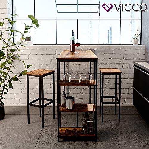 Vicco Bartisch Set 2 Barhocker Fyrk Stehtisch Bartresen 3 Ablagen Küchenhocker – Bild 6