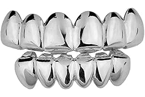 HARLEMBLING Solid 925 Sterling Silver Real Grillz - Premade Top & Bottom Grills For Teeth - Real Solid Silver NOT BRASS
