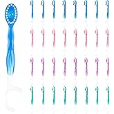 Aecsze 5 in 1 Disposable Mini Toothbrushes Travel Size with Toothpaste, Floss, Pick &amp; Tongue Scraper, Individually Wrapped, Portable Oral Care Set, 32 Packs, Mix 4 Flavors