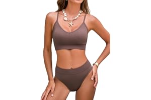 CUPSHE Women's Bikini Sets Two Piece Swimsuit Sporty Mid Rise Scoop Neck Adjustable Spaghetti Straps Textured Midkini