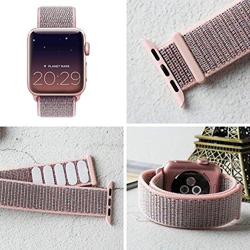 Easy Watch Sport Loop Band, Fastener Adjustable Closure Wrist Strap Lightweight Breathable Nylon Replacement Band for Apple Watch Nike+, Series 3/2/1, Sport, Edition (38MM, Pale Pink & Pink Sand) - Thumbnail 5