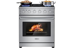 Empava Slide-in & Freestanding Gas Range Stove,4.55 Cu. Ft. Convection Oven Capacity with Mechanical Knobs Control-Heavy Duty Cast Iron Grates 5 Sealed Burners Cooktop, Stainless Steel,30 Inch