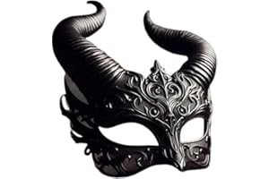 For Masquerade Mask Ebony Devil Gothic Horned Fantasy Costume Prop Baroque LARP Halloween Cosplay
