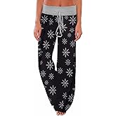 iChunhua Women's Comfy Stretch Floral Print Drawstring Palazzo Wide Leg Lounge Pant