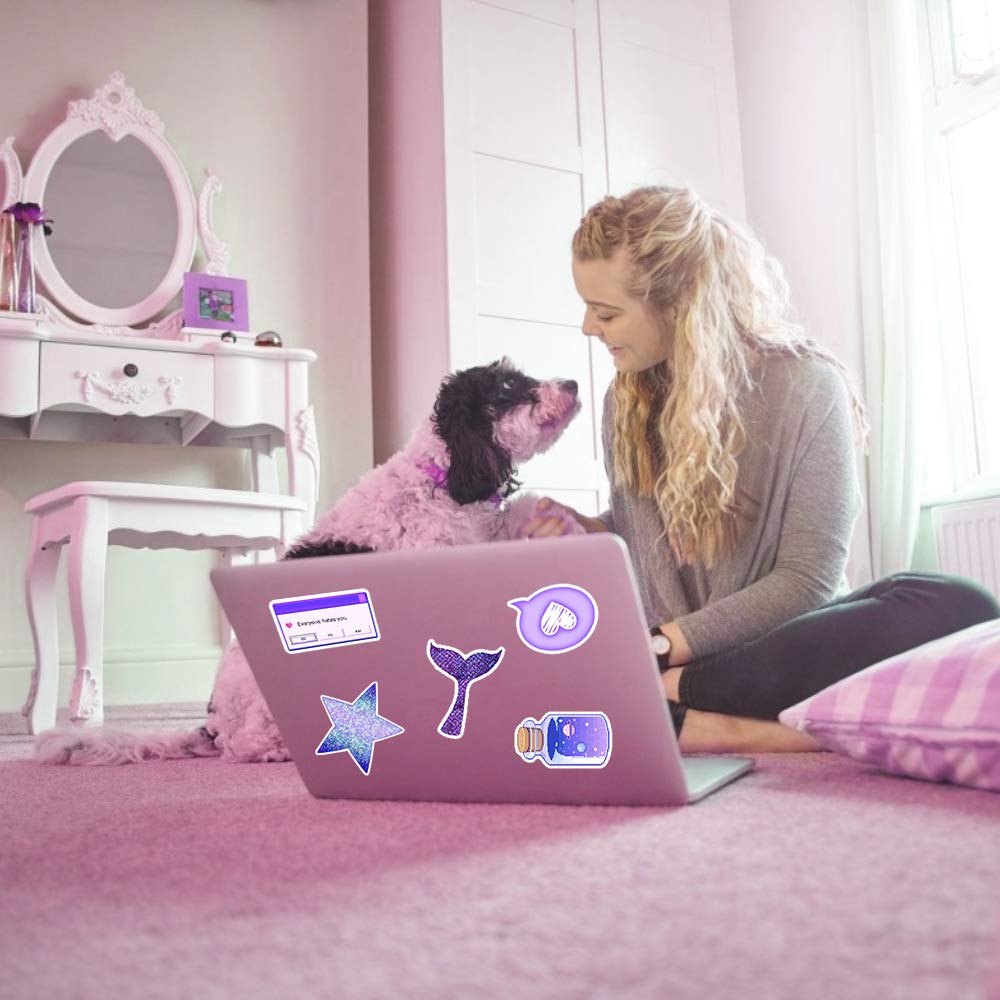 Cute VSCO Stickers 50 Pack Lovely Laptop Stickers Purple Skateboard Decal Sticker, Water Bottles Phone Travel Case Trendy Waterproof Stickers for Teen Girls Adults