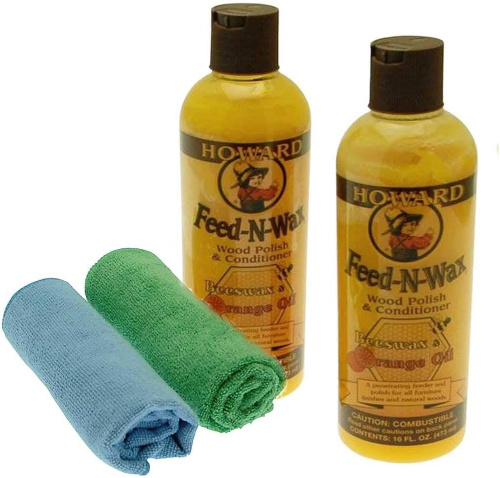 Howard FeedNWax Wood Polish & Conditioner (2 x 473ml & 2 cloths
