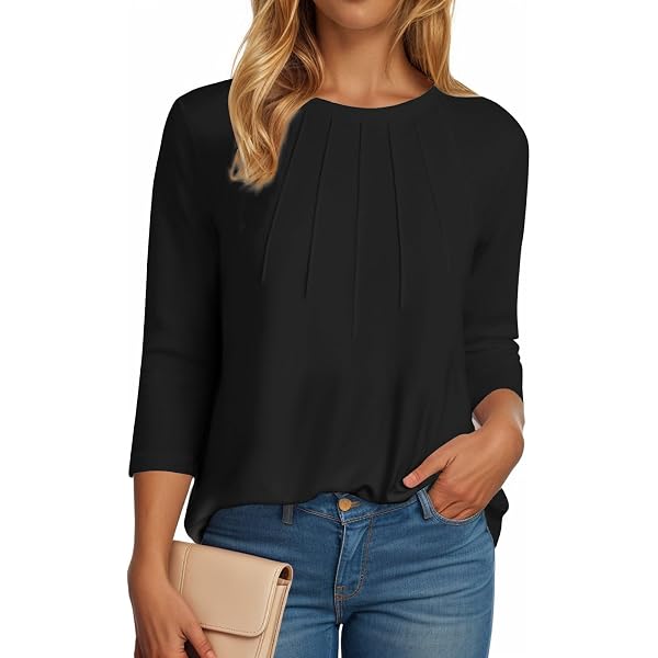 OFEEFAN Women's Long Sleeve Tunic Top – Casual Fall Shirt, Polyester Rayon Blend, Black, Large - View #2