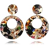 Zeshimb Round Resin Dangle Earrings Geometry Circle Acrylic Earrings Boho Round Disc Statement Earrings Multicolor Round Circle Stud Earrings Jewelry for Women(Multicolor)