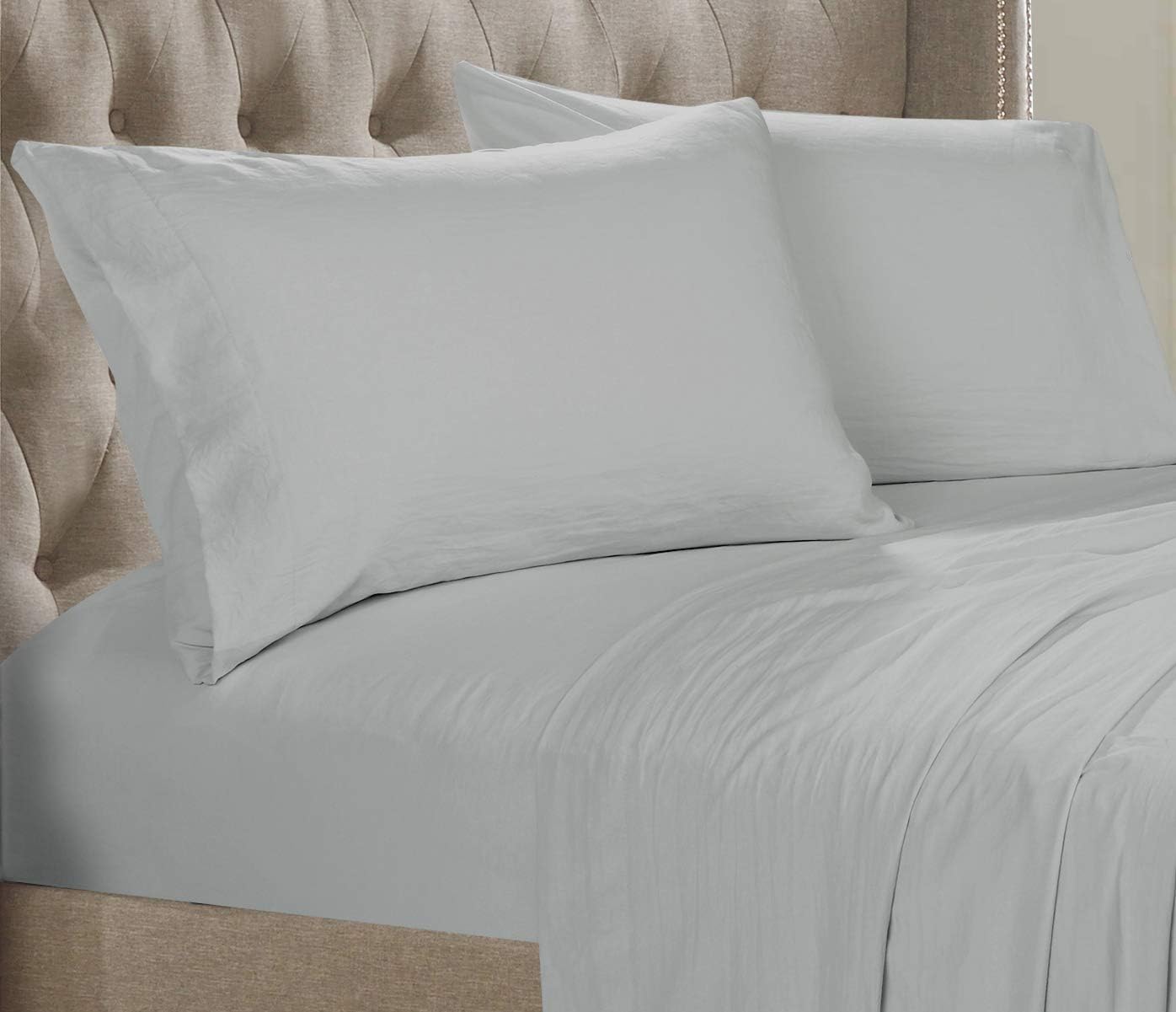 Posh Home Solid Sheet Set - Double Brushed 3 Piece Ultra Soft Sheet Set Wrinkle & Fade Resistant (Twin, Light Grey - Solid)