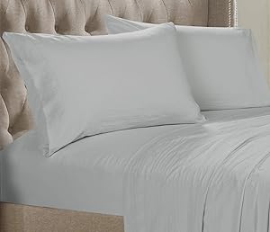 Posh Home Solid Sheet Set - Double Brushed 3 Piece Ultra Soft Sheet Set Wrinkle & Fade Resistant (Twin, Light Grey - Solid)