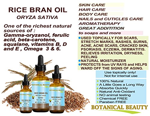 image for Botanical Beauty RICE BRAN OIL. 100% Pure / Natural / Refined / Undilu