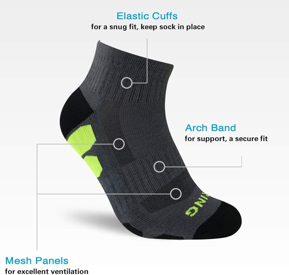 BERING Men's Athletic Ankle Running Socks, Size 10-13, DarkGrey/Black, 6 Pack: Clothing