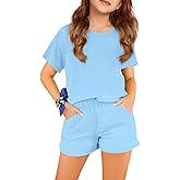 APWEQATA Girl Outfits Short Sleeve Tshirts and Shorts Summer Two Piece Sets Comfy Kids Clothing Size 120/130/140/150/160