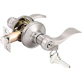 Probrico Satin Nickel Entry Door Lever, Wave Style Handle Exterior Interior Keyed Entry Lock