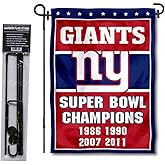 New York Giants 4 Time Champions Garden Flag and Pole Stand Holder