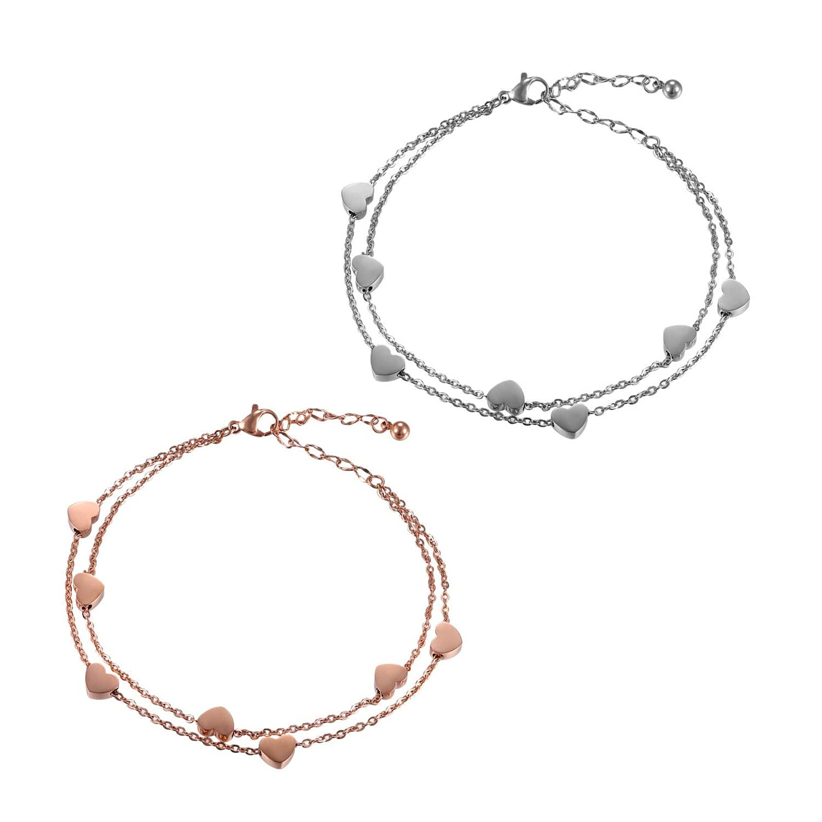Flongo Anklet Friend Bracelet, Friend Bracelets for 2 Stainless Steel Bracelet Anklet Heart Infinity Sign Rose Gold Silver Elegant Ladies Girls Silver & Rose Gold Heart