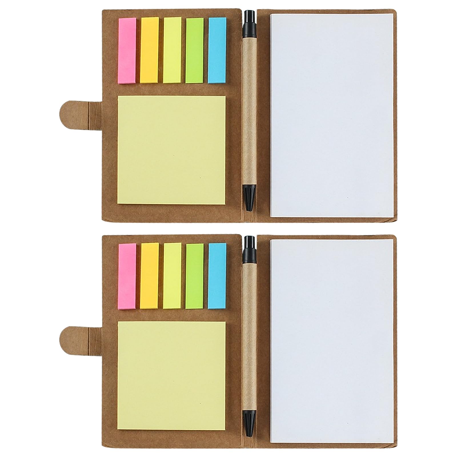 SWYYSGS Spiral Notebook Kraft Paper Cover Notepad with Pen, Sticky Notes and Marker Coloured Index Tabs, Pocket Business Notebook, Pack of 2