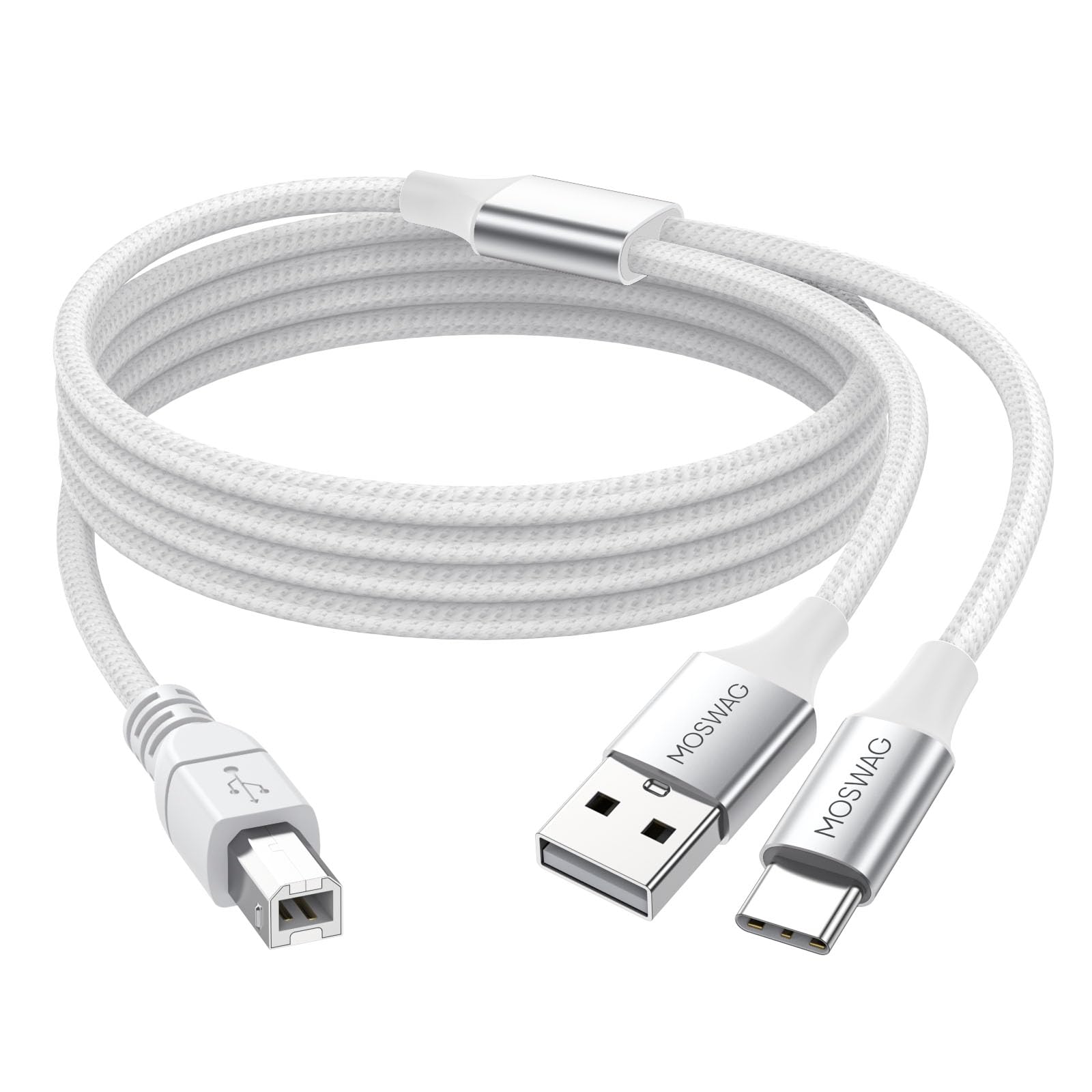 MOSWAG 2in1 USB Printer Cable 3.28FT/1M With USB C to MIDI Cable, Compatible With Music Instrument, Piano, Midi Keyboard, USB Microphone