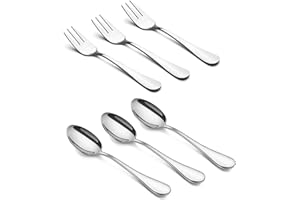 HornTide 3X Dessert Fork and 3X Tea Spoon Set, Stainless Steel Mirror Polishing, 5.5-Inch 14cm, Ideal for Fruits Cakes Salads