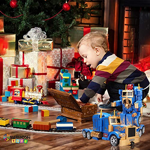 YARMOSHI Robot Truck 2 in 1 Action Figure, Autobot. This Remote Control Fighter Toy has a USB Connection for Easy Charging. Made of Safe, Sturdy Materials, (Blue-Gold)