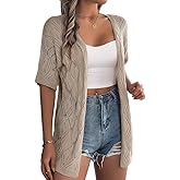 Sulozom Crochet Summer Cardigans for Women Lightweight Short Sleeve Open Front Kimono Boho Beach Vacation Clothes