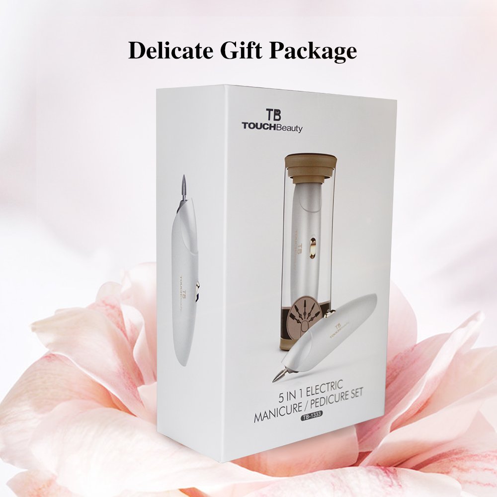 TOUCHBeauty Professional Manicure Pedicure System Nail File Drill Buffer Set Acrylic Nail Tools with LED Light (Delicate Gift Package Version) Golden TB-1333