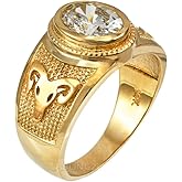 LA BLINGZ 14K Yellow Gold Aries Zodiac Sign April Birthstone Clear CZ Ring