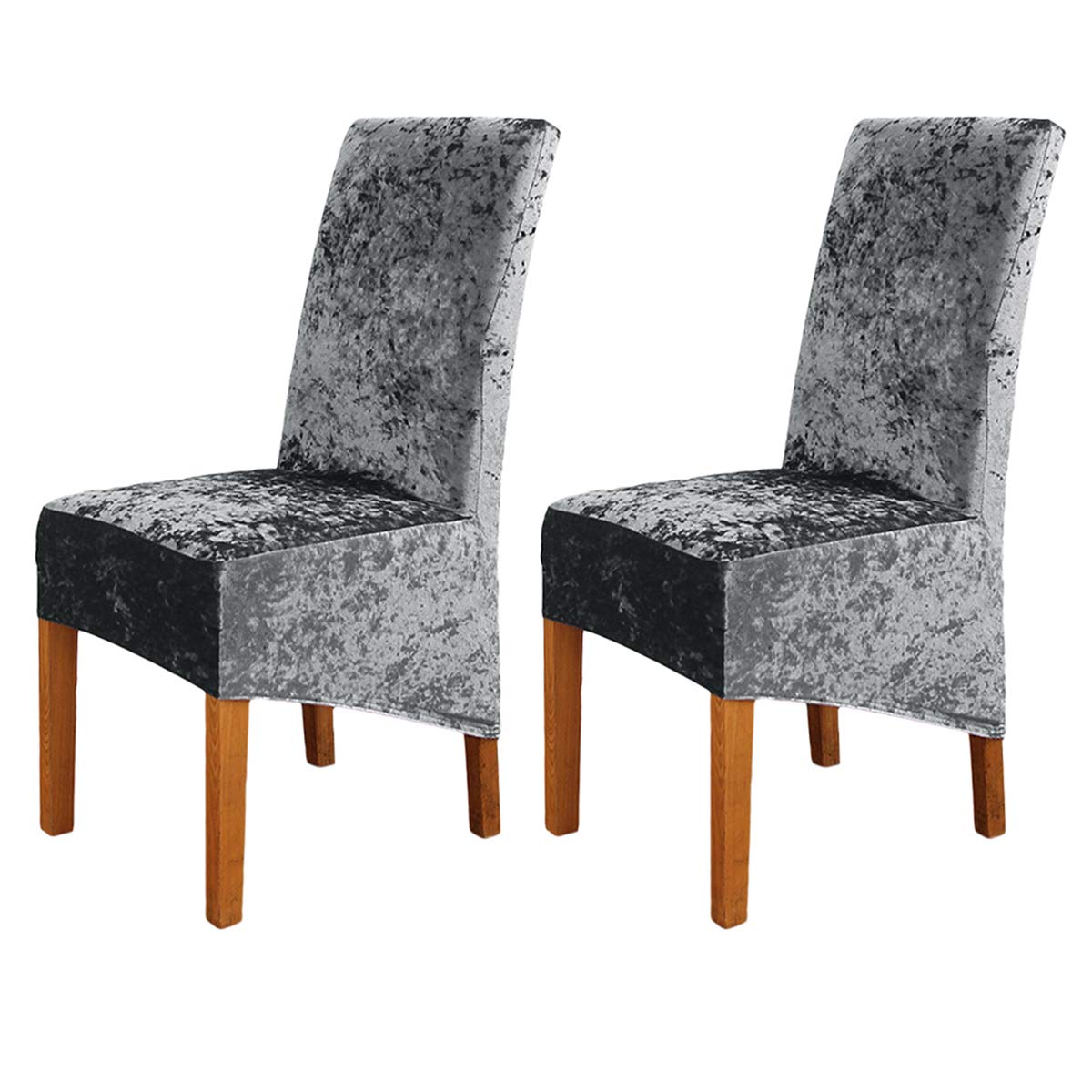 ele ELEOPTION Crushed Velvet Stretchable Elastic Chair Covers for Dining Room Wedding Banquet Party Decoration, XL High Back Chair Protector Slipcover (Dark-Gray, Pack of 2)
