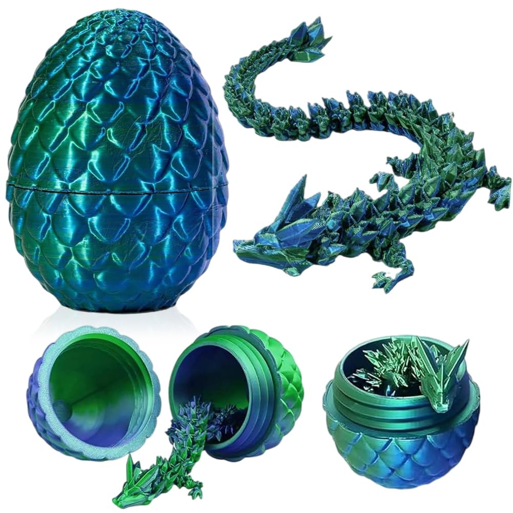 3D Dragon Egg Articulating Gemstone Crystal Dragon Figurine Easter 3D Dragons Egg Articulated Dragon Removable Mystery Dragon Egg Toy Dragon Home Office Decor Executive Desk Toys（Laserblaugrün）