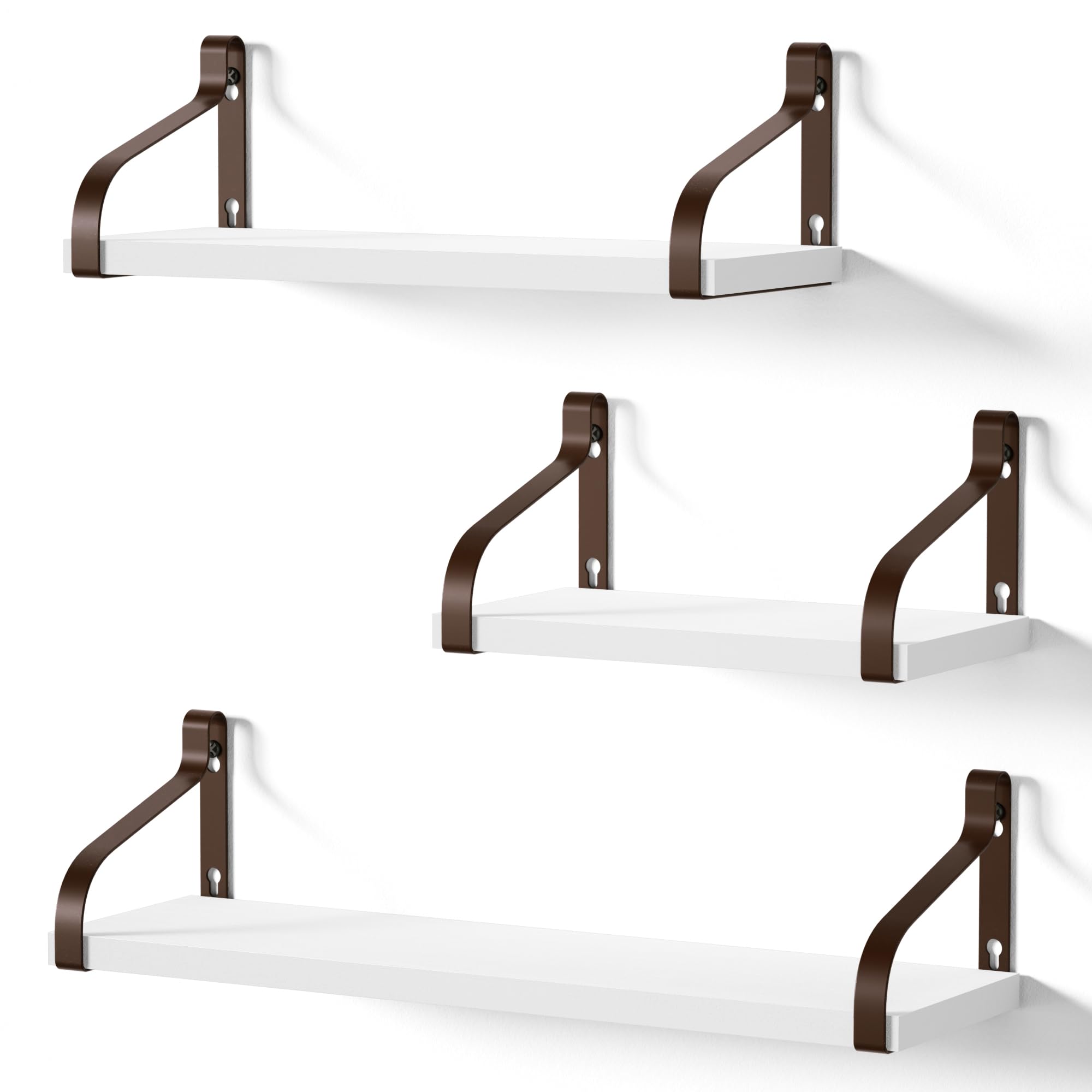 Photo 1 of Love-KANKEI Floating Shelves for Wall Set of 3, Rustic Wood Wall Shelves for Bedroom, Living Room, Bathroom, Kitchen, Office Storage White Brown