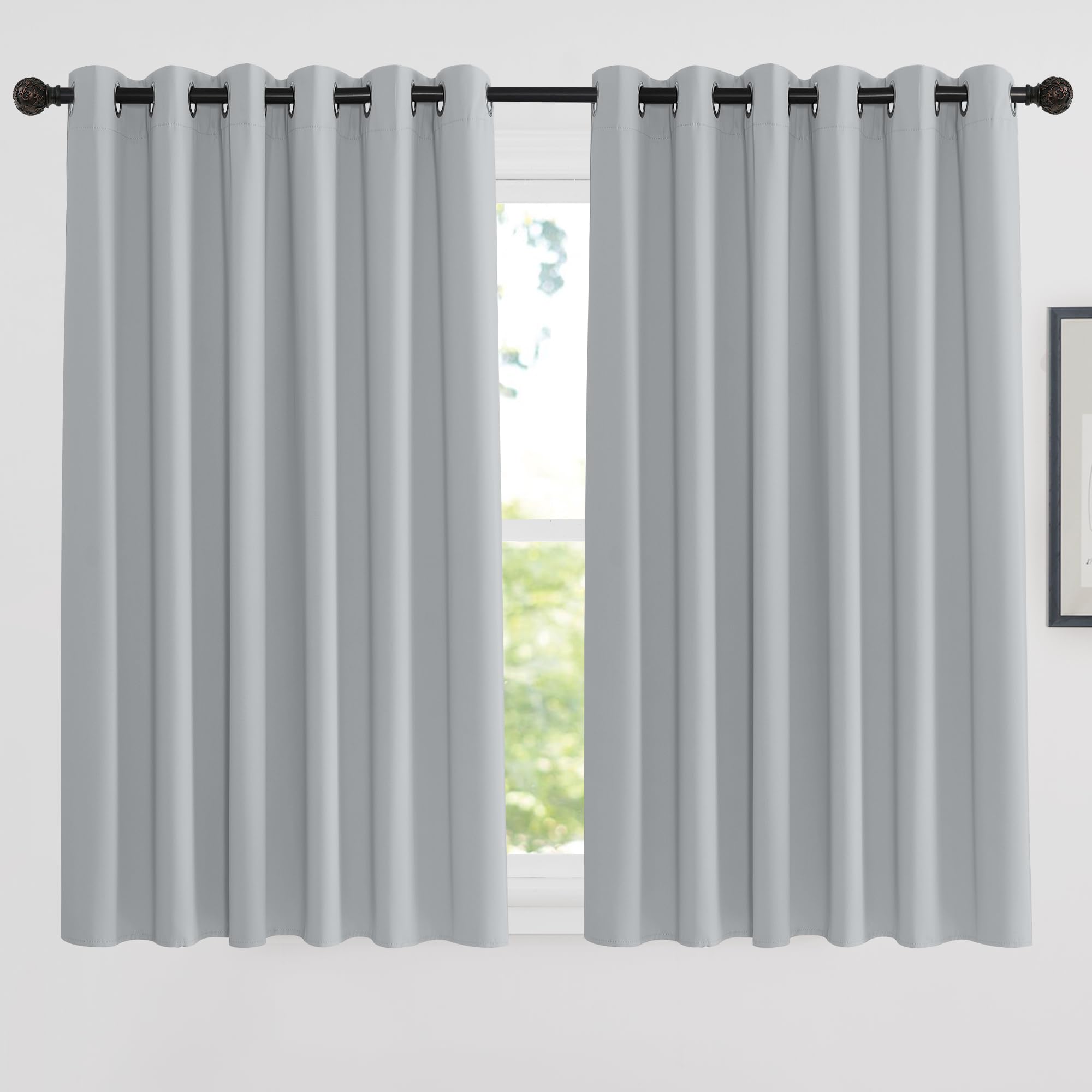 PONY DANCE Silver Grey Blackout Eyelet Curtains 90x54 Inch Extra Wide Drapes for Bedroom, Living Room, Lounge Thermal Insulated Curtains for Window Treatment, W90 X L54, 2 Panels