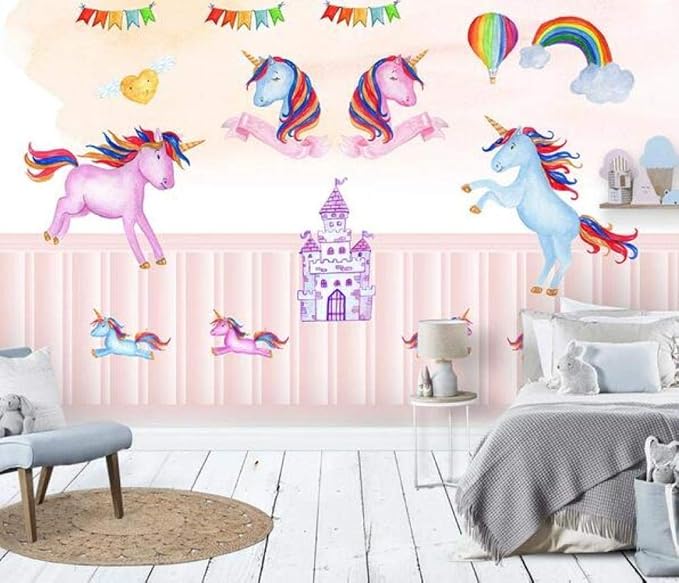 3D unicornio arco iris rosa papel tapiz mural jardín de infantes niño