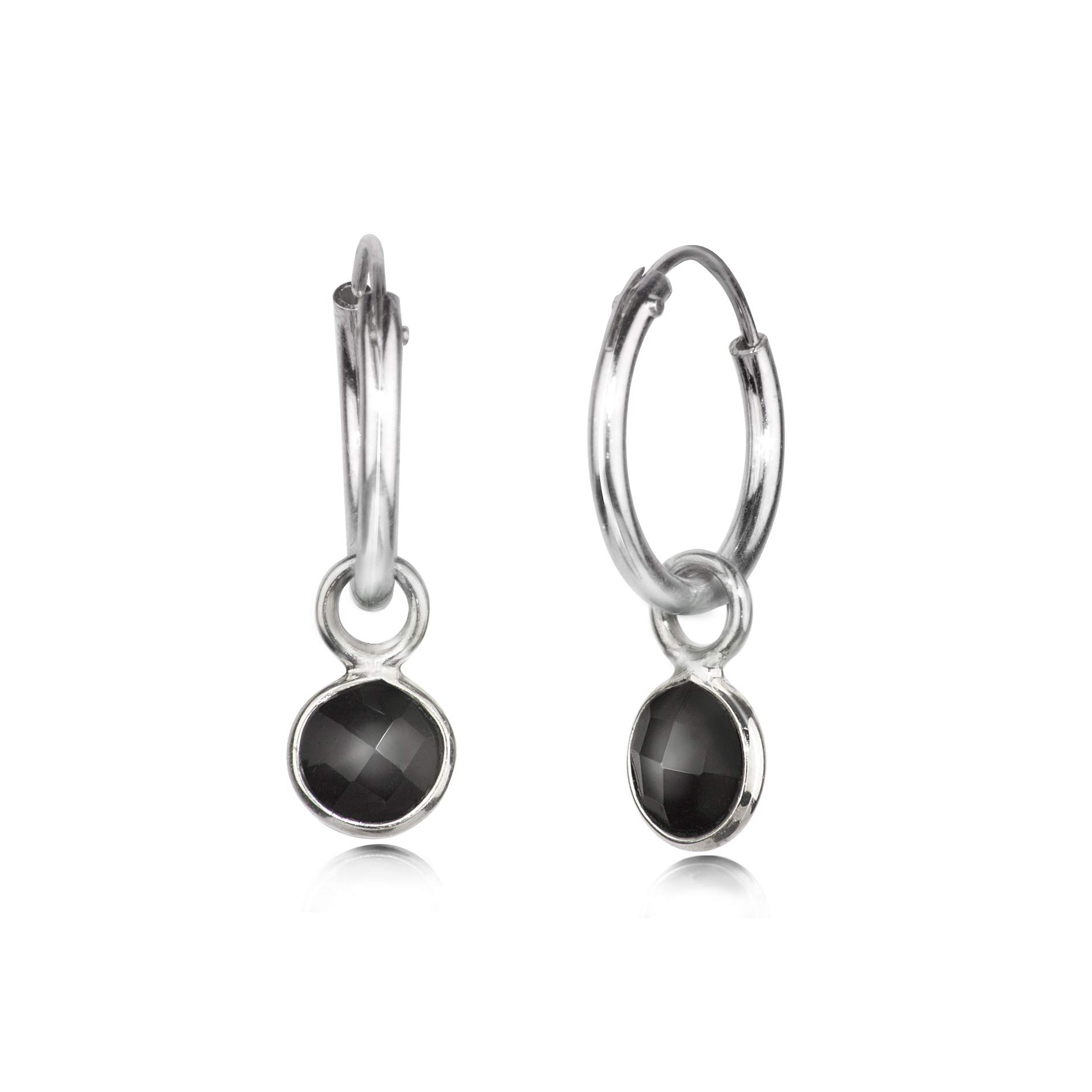 TJS Hoop Earrings in Nickel-Free 925 Sterling Silver with Black Onyx Charm — image 1