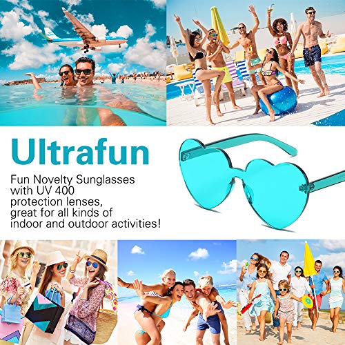 Ultrafun 6Pack Unisex Colored Sunglasses Transparent UV Protection Candy Color Rimless Glasses Oversized Tinted Eyewear for Valentines Party Cosplay Festival (Heart-6Pack)