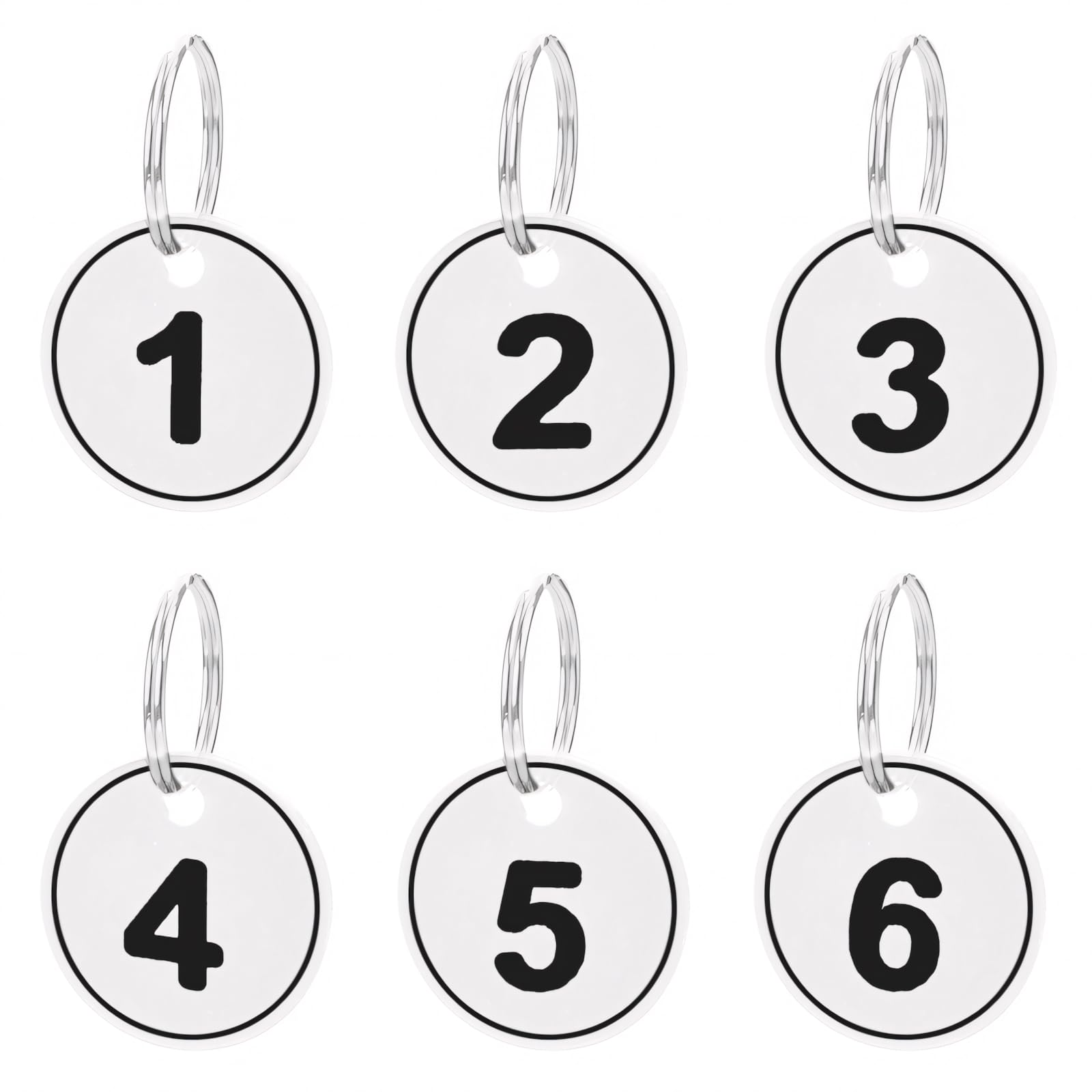 Aspire 1-50 Plastic Numbered Key Fobs White Round Numbered Key Tags ID Number Tags with Key Ring