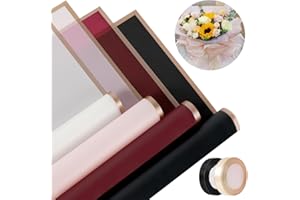 Kosotody 40 Sheets Flower Wrapping Paper Waterproof Florist Bouquet with Ribbon for Bouquets DIY Crafts Packaging Bouquet, 22.8x22.8 inch (Black Pink Burgundy White)…