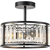 PNOUKF 11" Modern Crystal Semi Flush Mount Ceiling Lighting Fixture, Black Crystal Chandelier, 2-Light Crystal Ceiling Light 